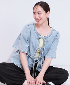 SHOO・LA・RUE / シューラルー カットソー | 【前後2WAY/セットアップ可】ライトオンスデニム ペプラムリボントップス