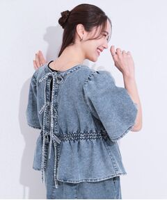 SHOO・LA・RUE / シューラルー カットソー | 【前後2WAY/セットアップ可】ライトオンスデニム ペプラムリボントップス