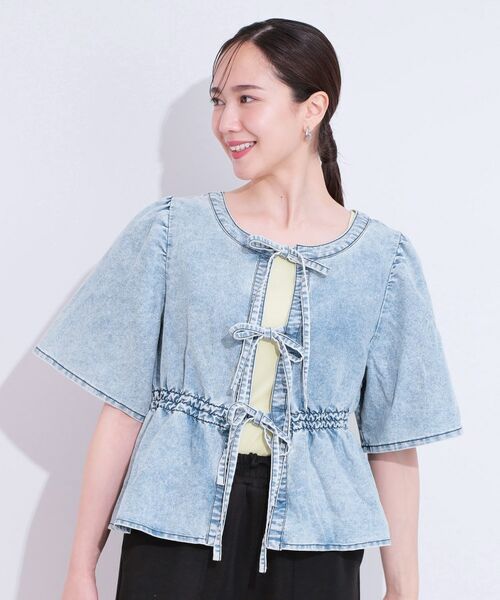 SHOO・LA・RUE / シューラルー カットソー | 【前後2WAY/セットアップ可】ライトオンスデニム ペプラムリボントップス | 詳細1