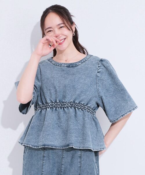 SHOO・LA・RUE / シューラルー カットソー | 【前後2WAY/セットアップ可】ライトオンスデニム ペプラムリボントップス | 詳細10