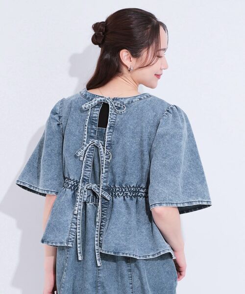 SHOO・LA・RUE / シューラルー カットソー | 【前後2WAY/セットアップ可】ライトオンスデニム ペプラムリボントップス | 詳細11