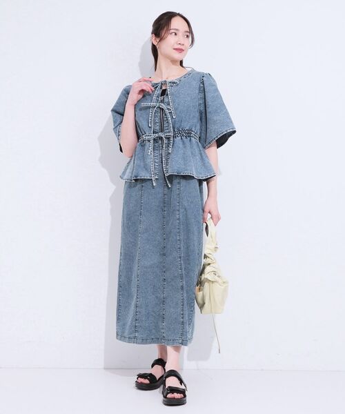 SHOO・LA・RUE / シューラルー カットソー | 【前後2WAY/セットアップ可】ライトオンスデニム ペプラムリボントップス | 詳細12