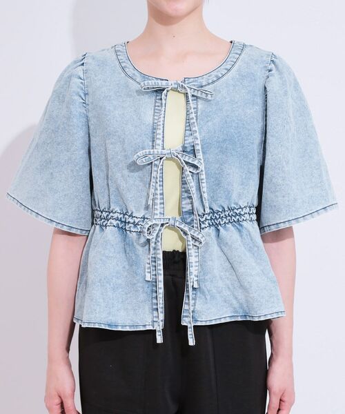 SHOO・LA・RUE / シューラルー カットソー | 【前後2WAY/セットアップ可】ライトオンスデニム ペプラムリボントップス | 詳細15