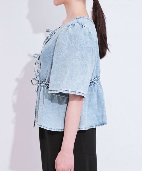 SHOO・LA・RUE / シューラルー カットソー | 【前後2WAY/セットアップ可】ライトオンスデニム ペプラムリボントップス | 詳細16