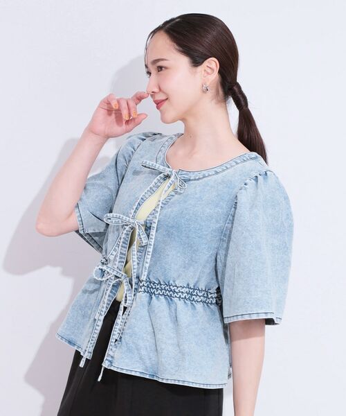 SHOO・LA・RUE / シューラルー カットソー | 【前後2WAY/セットアップ可】ライトオンスデニム ペプラムリボントップス | 詳細2