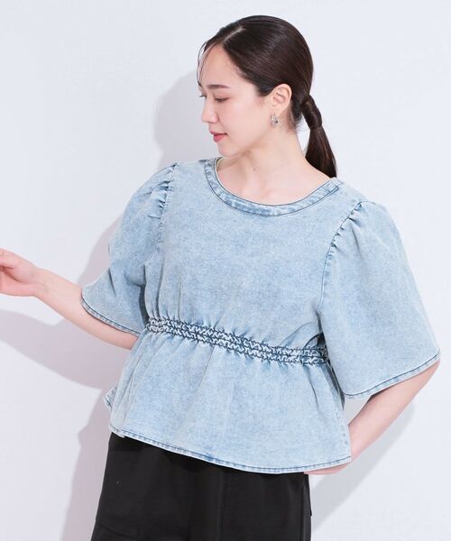 SHOO・LA・RUE / シューラルー カットソー | 【前後2WAY/セットアップ可】ライトオンスデニム ペプラムリボントップス | 詳細3