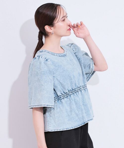 SHOO・LA・RUE / シューラルー カットソー | 【前後2WAY/セットアップ可】ライトオンスデニム ペプラムリボントップス | 詳細4