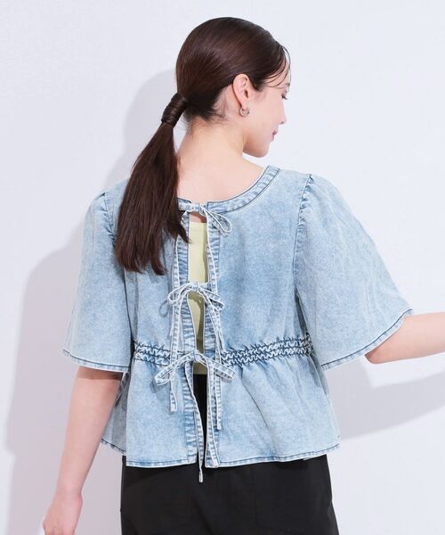 SHOO・LA・RUE / シューラルー カットソー | 【前後2WAY/セットアップ可】ライトオンスデニム ペプラムリボントップス | 詳細5