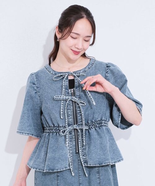 SHOO・LA・RUE / シューラルー カットソー | 【前後2WAY/セットアップ可】ライトオンスデニム ペプラムリボントップス | 詳細8