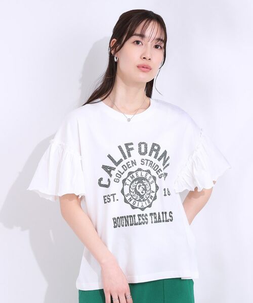 SHOO・LA・RUE / シューラルー Tシャツ | 【洗える/S-LL】プリントアソート お袖フリルTシャツ | 詳細1