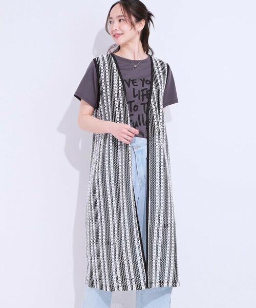 SHOO・LA・RUE / シューラルー ベスト | 【S-LL】羽織るだけでサマ見え バイカラーレースジレ | 詳細1