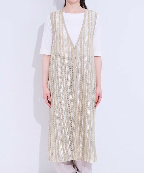 SHOO・LA・RUE / シューラルー ベスト | 【S-LL】羽織るだけでサマ見え バイカラーレースジレ | 詳細14