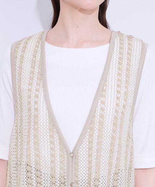 SHOO・LA・RUE / シューラルー ベスト | 【S-LL】羽織るだけでサマ見え バイカラーレースジレ | 詳細17