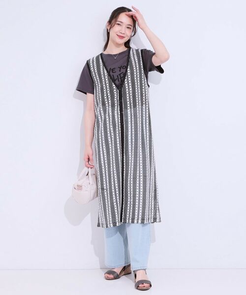 SHOO・LA・RUE / シューラルー ベスト | 【S-LL】羽織るだけでサマ見え バイカラーレースジレ | 詳細3