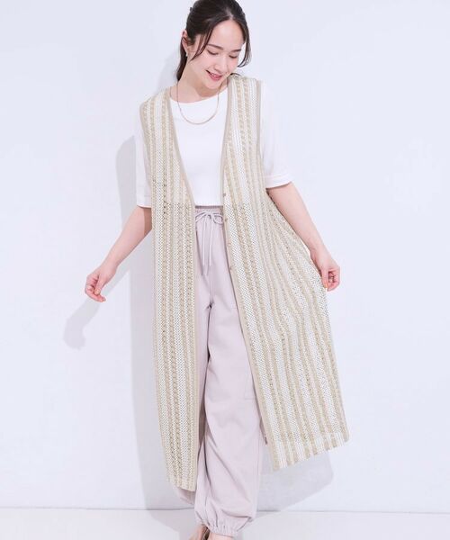 SHOO・LA・RUE / シューラルー ベスト | 【S-LL】羽織るだけでサマ見え バイカラーレースジレ | 詳細5