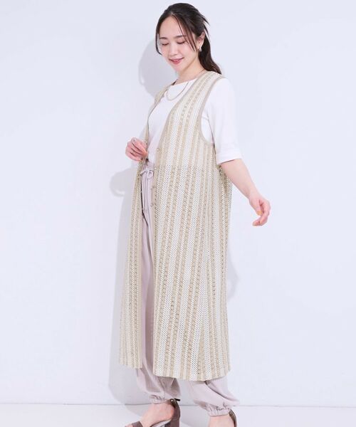 SHOO・LA・RUE / シューラルー ベスト | 【S-LL】羽織るだけでサマ見え バイカラーレースジレ | 詳細6