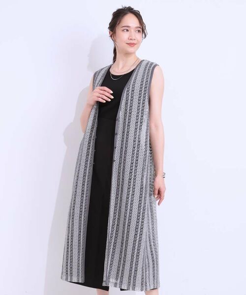 SHOO・LA・RUE / シューラルー ベスト | 【S-LL】羽織るだけでサマ見え バイカラーレースジレ | 詳細9