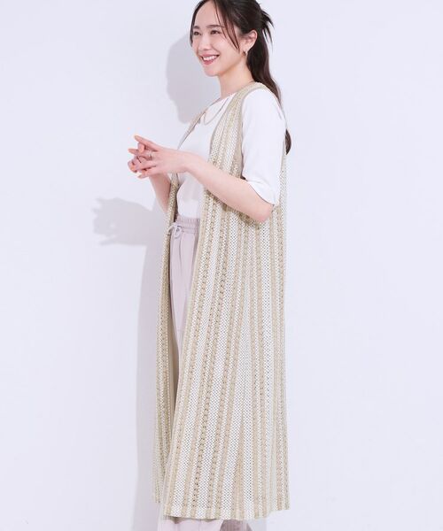 SHOO・LA・RUE / シューラルー ベスト | 【S-LL】羽織るだけでサマ見え バイカラーレースジレ(ベージュ(352))