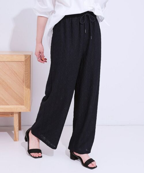 SHOO・LA・RUE/シューラルー 幾何学レース調 イージーパンツ ブラック(019) 02(M) SHOO・LA・RUE/シューラルー 幾何学レース調 イージーパンツ ブラック(019) 02(M)