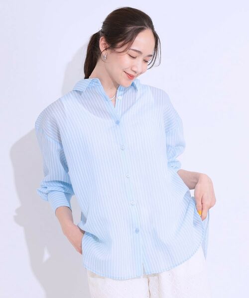 SHOO・LA・RUE / シューラルー シャツ・ブラウス | 大人の抜け感コーデに シアーストライプ BIGシャツ | 詳細9