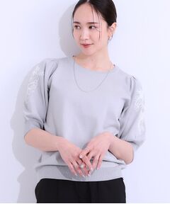SHOO・LA・RUE / シューラルー ニット・セーター | 【S-LL】お袖刺繍がアクセント ラウンドネックニット