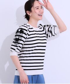 SHOO・LA・RUE / シューラルー ニット・セーター | 【S-LL】お袖刺繍がアクセント ラウンドネックニット