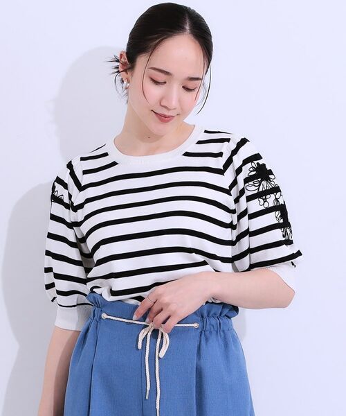 SHOO・LA・RUE / シューラルー ニット・セーター | 【S-LL】お袖刺繍がアクセント ラウンドネックニット | 詳細13