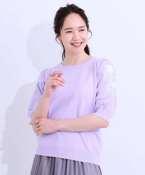 SHOO・LA・RUE / シューラルー ニット・セーター | 【S-LL】お袖刺繍がアクセント ラウンドネックニット | 詳細5