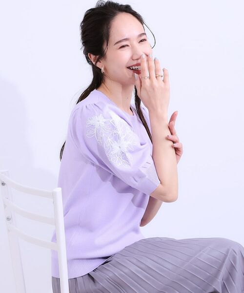 SHOO・LA・RUE / シューラルー ニット・セーター | 【S-LL】お袖刺繍がアクセント ラウンドネックニット | 詳細6