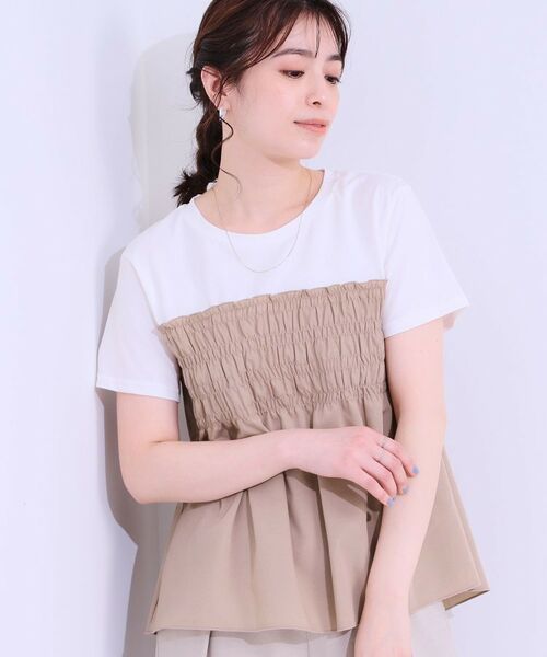SHOO・LA・RUE / シューラルー カットソー | 【洗える/S-LL】大人に似合う ビスチェ風ドッキングトップス(オフホワイト(003))