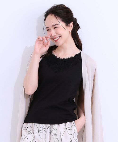SHOO・LA・RUE / シューラルー キャミソール・チューブトップ | 【S-LL】レースで魅せる 綿混タンクトップ | 詳細1