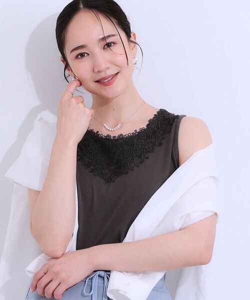 SHOO・LA・RUE/シューラルー 【S-LL】レースで魅せる 綿混タンクトップ チャコールグレー(014) 01(S) SHOO・LA・RUE/シューラルー 【S-LL】レースで魅せる 綿混タンクトップ チャコールグレー(014) 01(S)