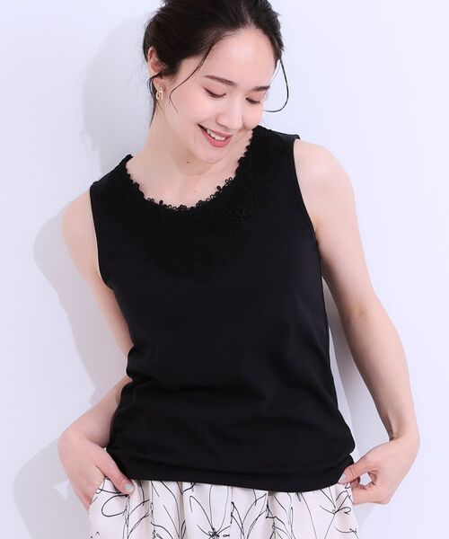 SHOO・LA・RUE/シューラルー 【S-LL】レースで魅せる 綿混タンクトップ ブラック(019) 02(M) SHOO・LA・RUE/シューラルー 【S-LL】レースで魅せる 綿混タンクトップ ブラック(019) 02(M)