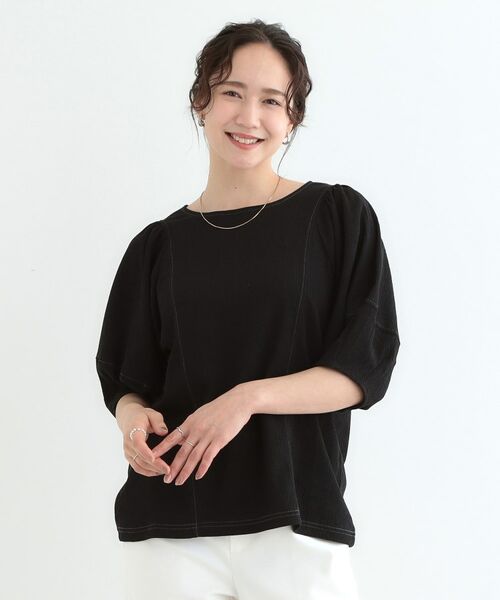 SHOO・LA・RUE / シューラルー カットソー | 【洗える/S-LL/UV】 配色ステッチがアクセント 大人のデザイントップス | 詳細1