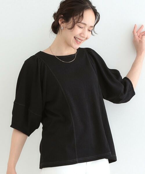 SHOO・LA・RUE/シューラルー 【洗える/S-LL】 配色ステッチがアクセント 大人のデザイントップス ブラック(019) 03(L) SHOO・LA・RUE/シューラルー 【洗える/S-LL】 配色ステッチがアクセント 大人のデザイントップス ブラック(019) 03(L)