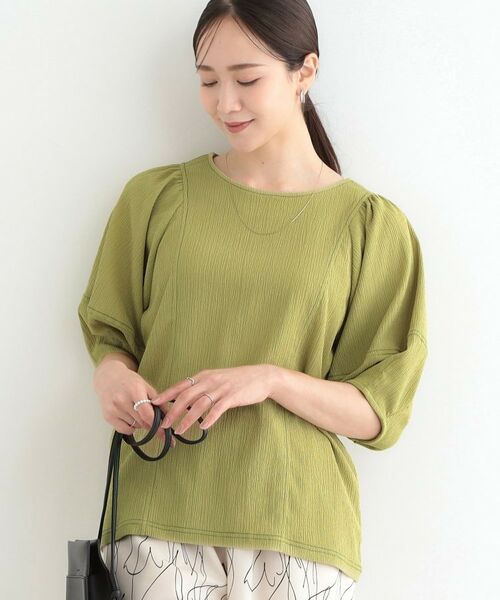 SHOO・LA・RUE/シューラルー 【洗える/S-LL】 配色ステッチがアクセント 大人のデザイントップス グリーン(025) 02(M) SHOO・LA・RUE/シューラルー 【洗える/S-LL】 配色ステッチがアクセント 大人のデザイントップス グリーン(025) 02(M)