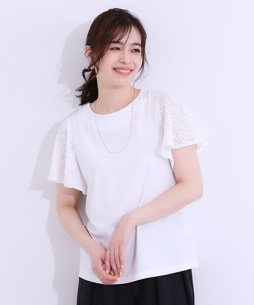 SHOO・LA・RUE / シューラルー カットソー | 【S-LL】大人の上品コーデに お袖レース切り替えトップス | 詳細1