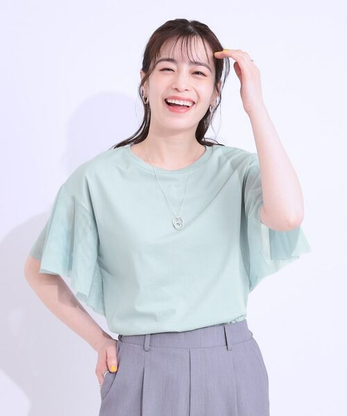 SHOO・LA・RUE / シューラルー カットソー | 【S-LL/ひんやり】大人フェミニンに お袖チュール フリルトップス | 詳細1