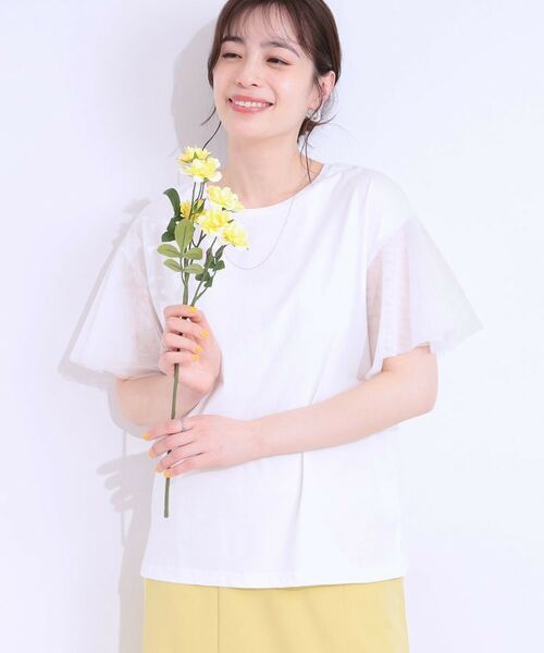 SHOO・LA・RUE / シューラルー カットソー | 【S-LL/ひんやり】大人フェミニンに お袖チュール フリルトップス(オフホワイト(003))