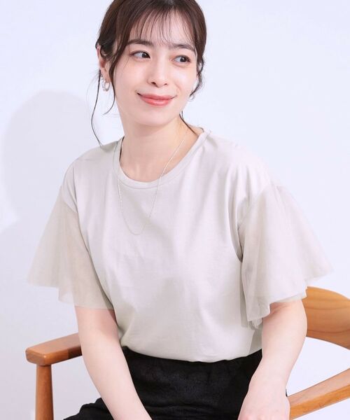 SHOO・LA・RUE / シューラルー カットソー | 【S-LL/ひんやり】大人フェミニンに お袖チュール フリルトップス(ライトグレー(011))