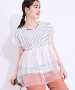 SHOO・LA・RUE / シューラルー カットソー | 【S-LL/2点セット】程よい甘さをプラス Tシャツ＋チュールトップス