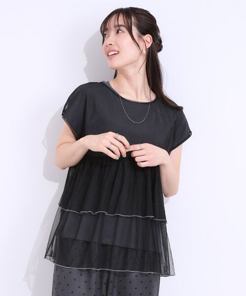 SHOO・LA・RUE / シューラルー カットソー | 【S-LL/2点セット】程よい甘さをプラス Tシャツ+チュールトップス | 詳細1