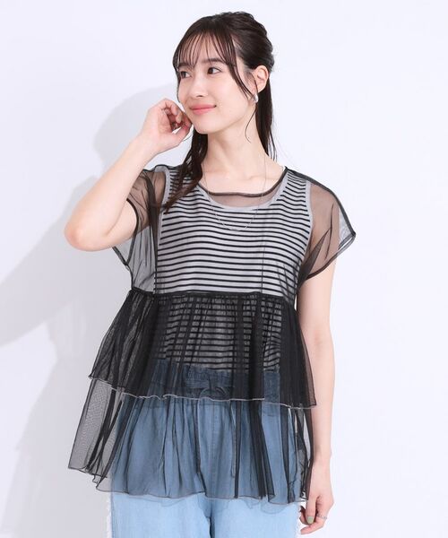 SHOO・LA・RUE / シューラルー カットソー | 【S-LL/2点セット】程よい甘さをプラス Tシャツ+チュールトップス | 詳細4