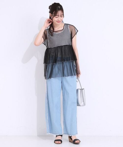 SHOO・LA・RUE / シューラルー カットソー | 【S-LL/2点セット】程よい甘さをプラス Tシャツ+チュールトップス | 詳細6