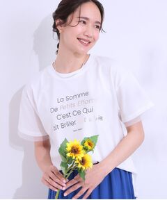 SHOO・LA・RUE / シューラルー Tシャツ | 【ひんやり/UVカット】選べる3柄 お袖チュールで差をつける ロゴプリントTシャツ