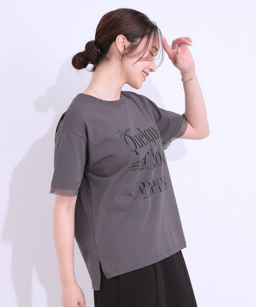 SHOO・LA・RUE / シューラルー Tシャツ | 【ひんやり/UVカット】選べる3柄 お袖チュールで差をつける ロゴプリントTシャツ | 詳細1