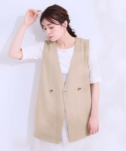 SHOO・LA・RUE / シューラルー ベスト | 【洗える】洗濯後しわになりにくい 麻調ダブルベスト | 詳細1