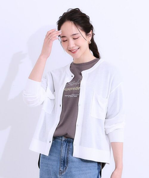 SHOO・LA・RUE / シューラルー カーディガン・ボレロ | 【洗える/ひんやり】パール調ボタンが目を惹く シアーニットカーディガン | 詳細1