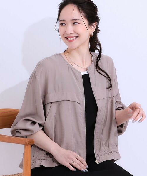SHOO・LA・RUE/シューラルー 【S-LL】大人のシアー感が魅力 ドロストブルゾン ベージュ(052) 01(S) SHOO・LA・RUE/シューラルー 【S-LL】大人のシアー感が魅力 ドロストブルゾン ベージュ(052) 01(S)