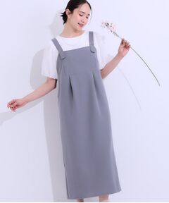 SHOO・LA・RUE / シューラルー ロング・マキシ丈ワンピース | 【S-LL/肩紐調整可能】Iラインシルエットですっきりと タック切替ジャンドレ